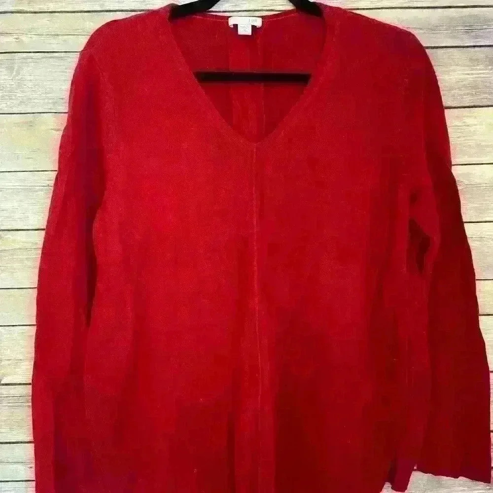 J Jill V Neck Pullover Sweater Knit Red Size Medium Petite